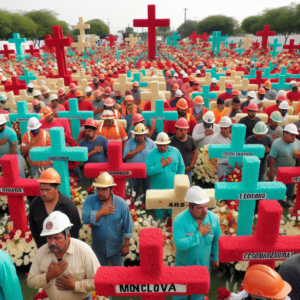 Trabajadores de AHMSA exigen justicia y mejores condiciones laborales con un conmovedor homenaje en Monclova: 33 cruces por compañeros fallecidos.